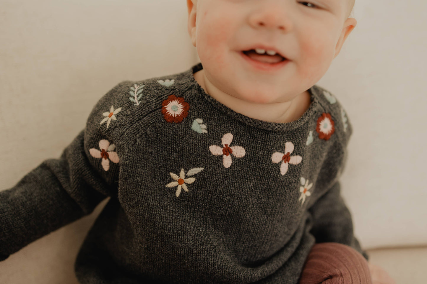 Baby Girl Floral Embroidery Sweater Romper